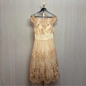 Chi Chi London Gold Lace Midi Belle Dress | Women's UK 10 | NWT